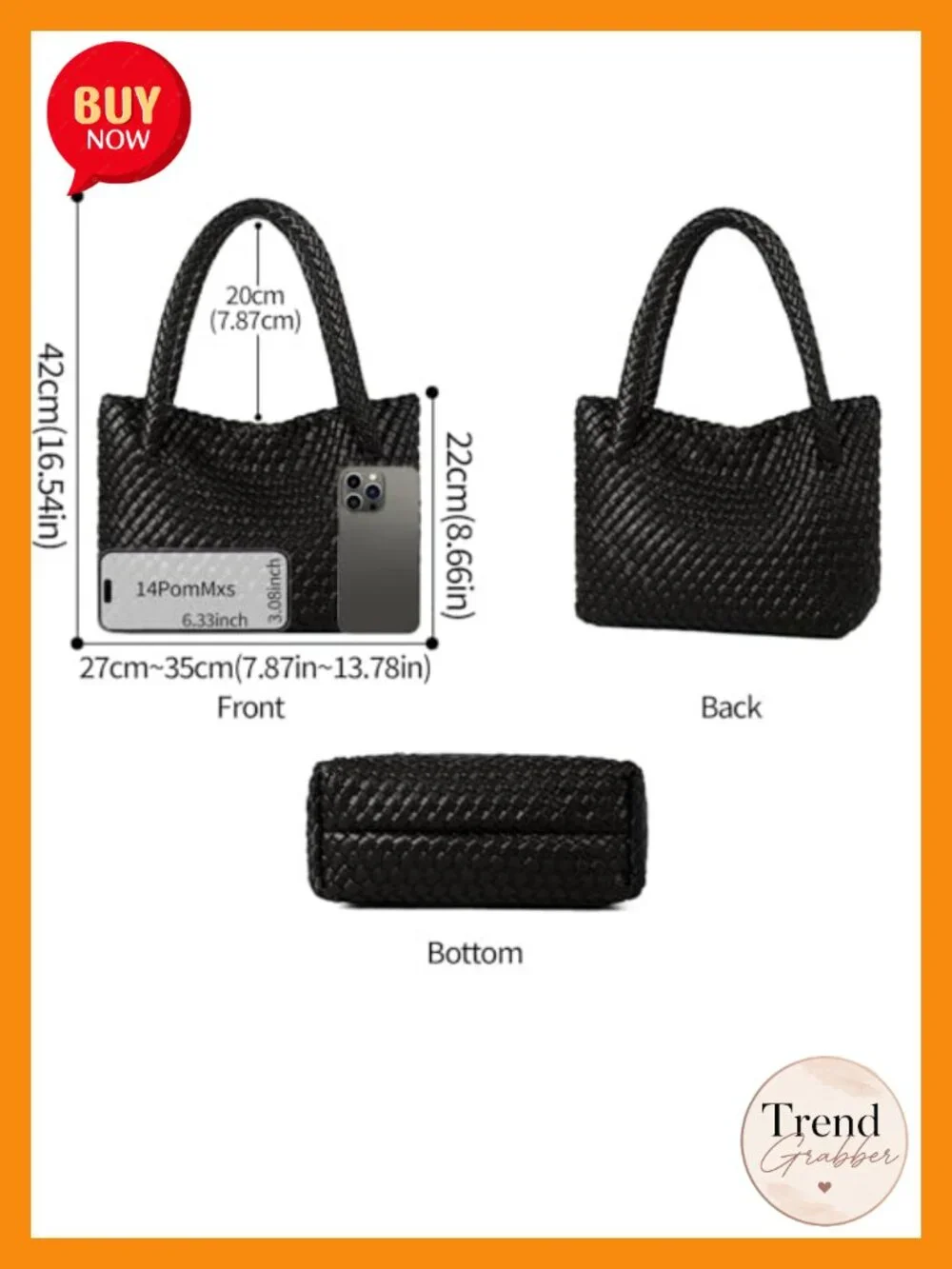 Woven Vegan Leather Tote Bag Shoulder Handbag Travel Purse